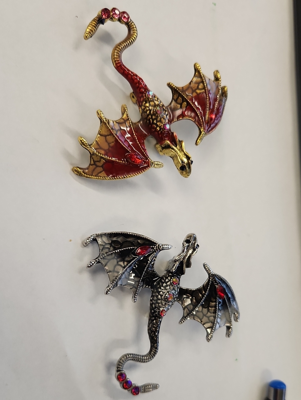 Decorative Dragon Pin / Brooch  in Red and Silver - Set of 2